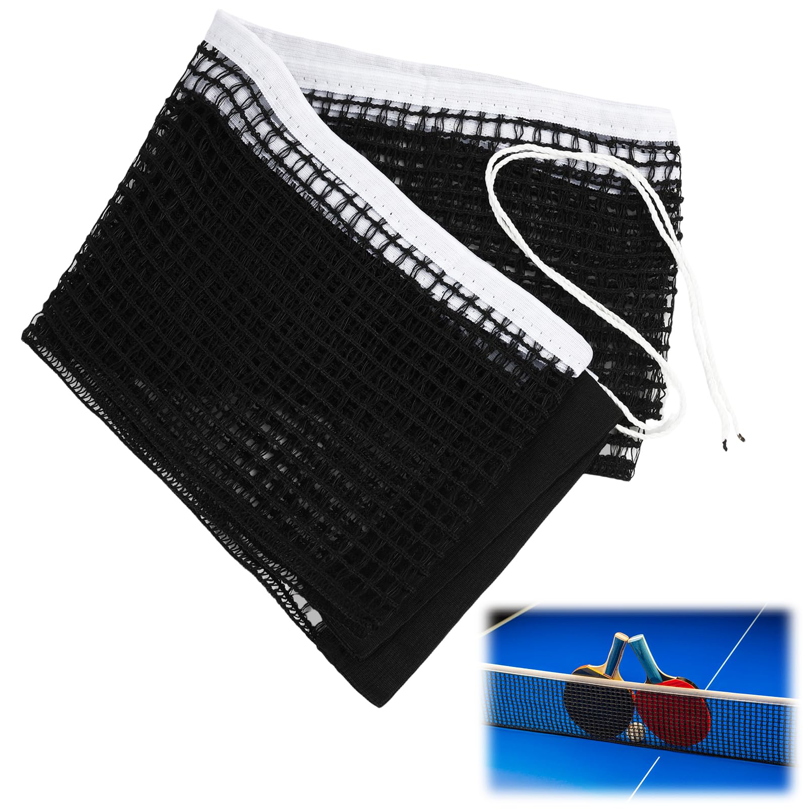 Filet Ping Pong 1,83 m en Nylon et Tissu Poly Coton, Filet Tennis de Table Noir avec Bord BlancFilet de Remplacement Résistant Accessoires Tennis de Table Facile à Installer