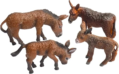 Aydinids Figura de burro en miniatura figura familiar de burros simulados figura realista de animal de granja para regalos de cumpleaños burro marrón