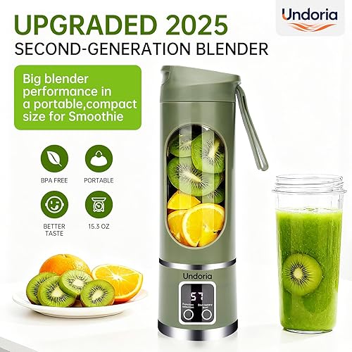 Miniatura 2 de Batidora portátil inalámbrica para batidos y licuados, 12 cuchillas recargable por USB, pequeña licuadora personal de 16 onzas para hielo y frutas