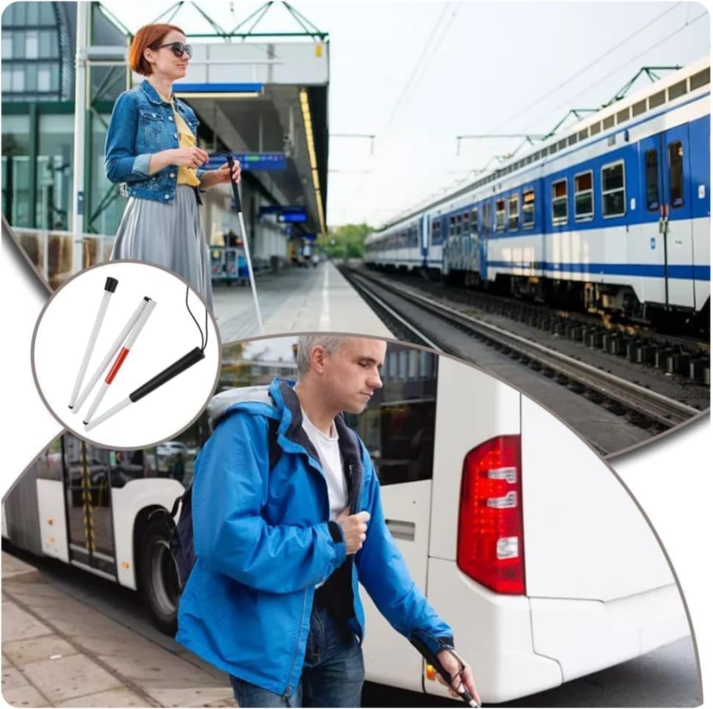 124 CM in 4 Sections Collapsible Non-Slip Aluminum Cane Aluminum Folding Walking Cane Stick Reflective Red Folding Walking Stick for Vision Impaired and Blind People