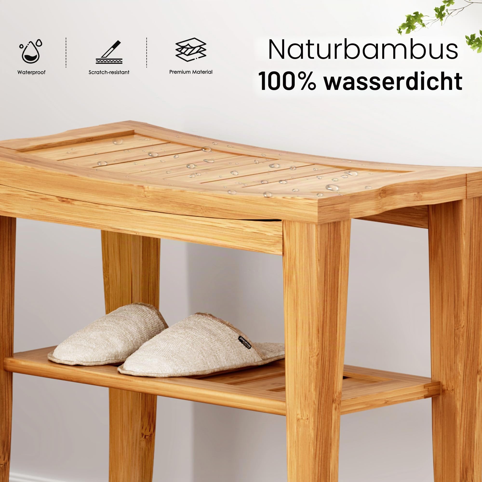 sogesfurniture Bambus Hocker Sitzhocker Duschhocker, Ablage Badhocker, Badezimmer Sitzbank, Mehrzweckhocker, 47.5x26x44.5 cm, KS-HSJ-04-BH