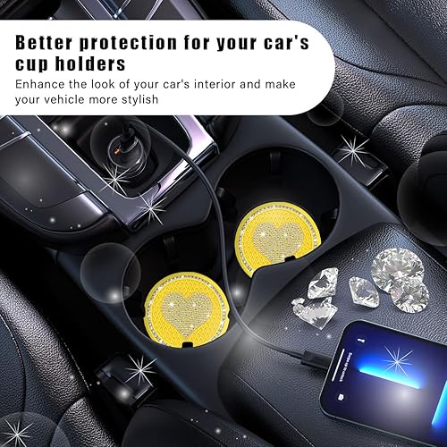 Miniatura 5 de Kewucn 4 posavasos brillantes para automóvil, 2.75 pulgadas, con diamantes de imitación, portavasos de cristal, antideslizante, a prueba de golpes,