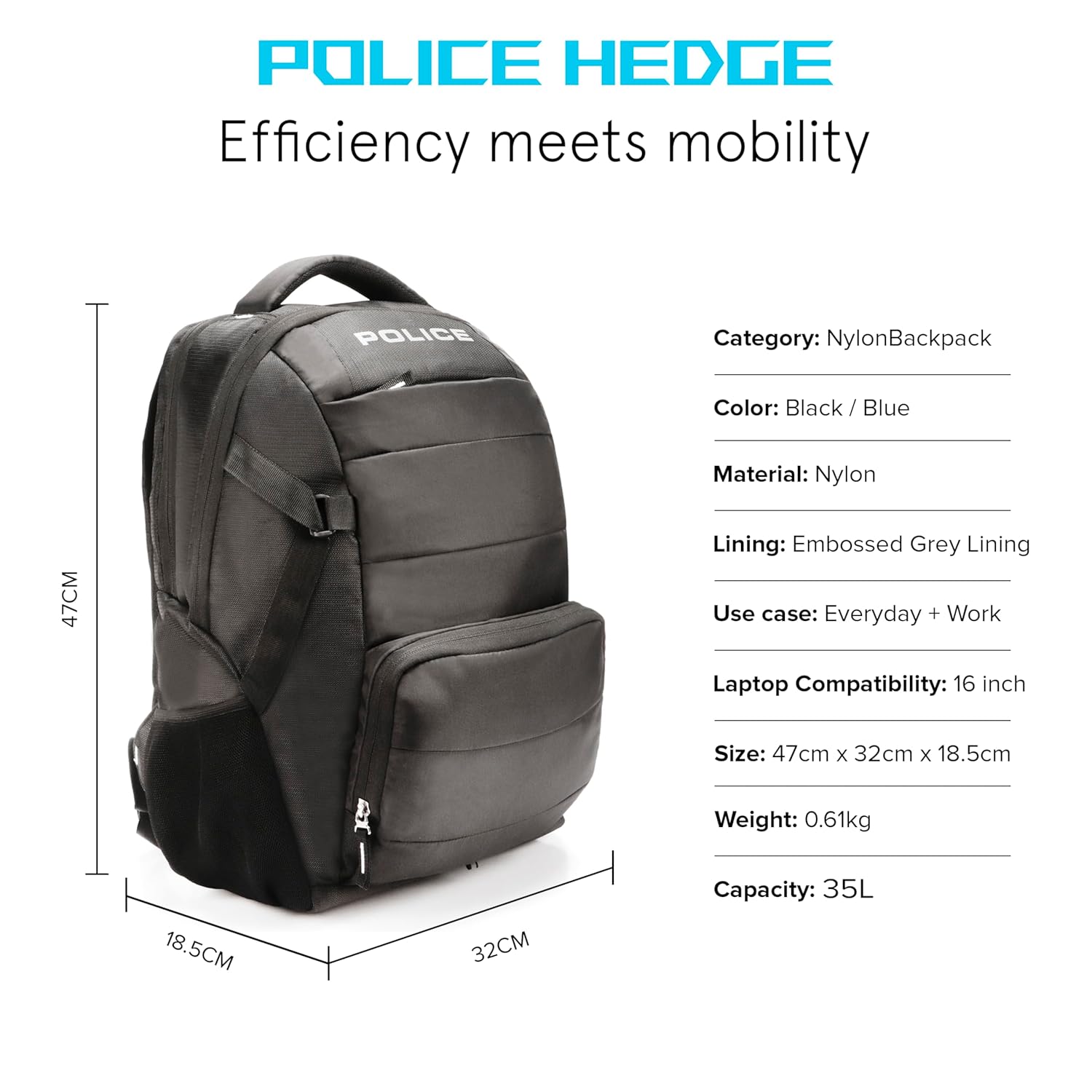 Police 35 Litre Office Laptop Backpack Bag for Man/Women Water Resistant College Bag for Boys Stylish Trendy and Durable - Black 12 71AYpWTfBTL. SL1500