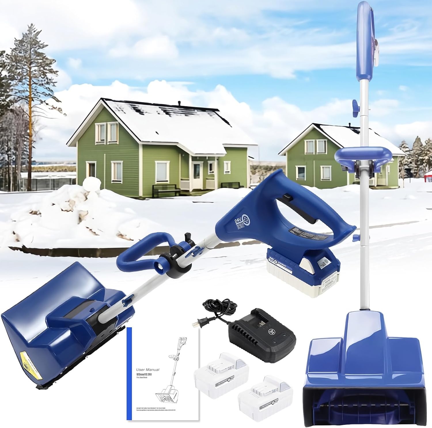 24V-SS11-XR 11''/ 7'' 4Ah -Battery-Powered Snow Blower, Lithium Ion, 24V, Working Width 11 Inch, Maximum Snow Height 7 Inch, Cordless Snow Shovel Kit (Includes Battery and Quick Charger),2Battery