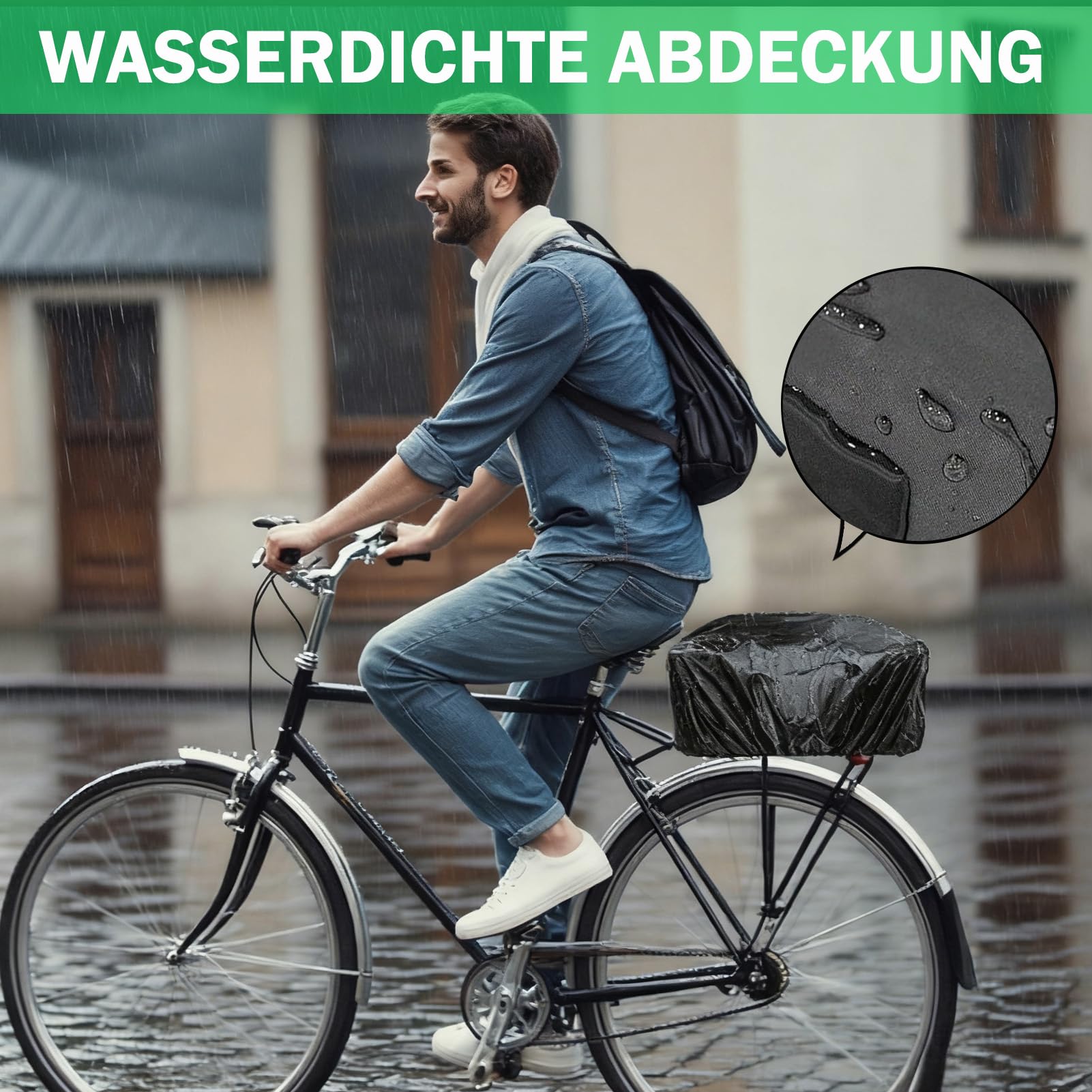 Fahrradkorb Hinten, Großer Gepäckträger Korb mit Netz, Einsatz & Wasserdichter Abdeckung, Robuster Fahrradkorb für E-Bike & normales Fahrrad
