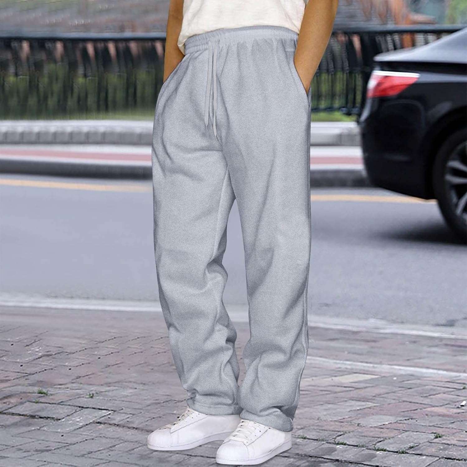 Men's Baggy Fleece Wide Leg Sweatpants Drawstring Yoga Loose Fit Wide Legged Joggers Casual 2025 Soft Straight Leg