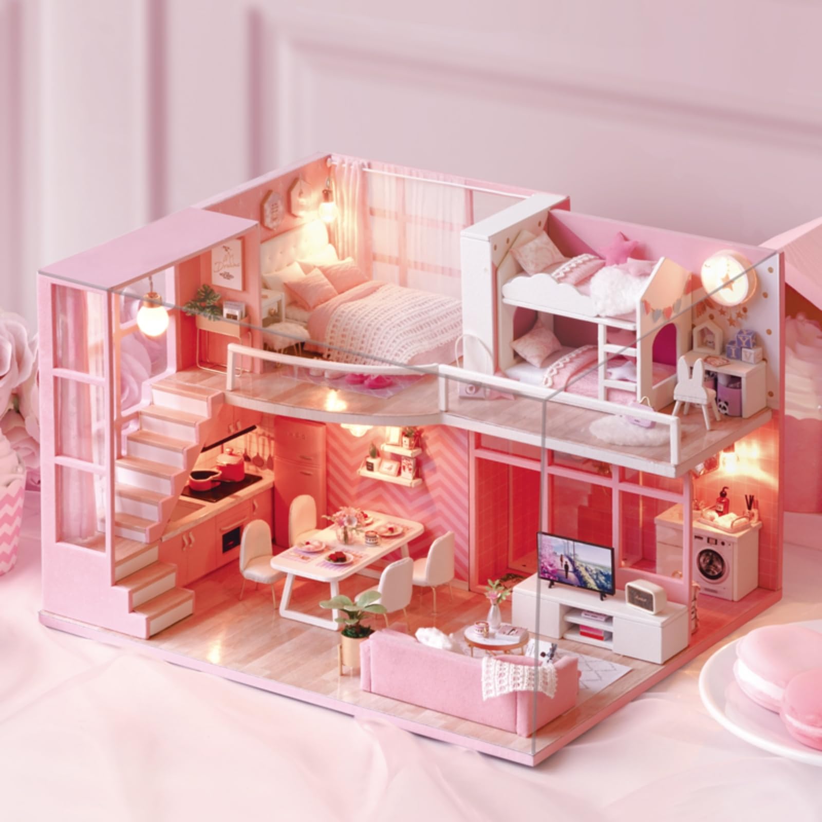 CUTEROOM Casa delle bambole in Miniatura Casa delle Bambole Legno in Kit con Mobili e Musica Casa Modello per Ragazze E Ragazzi