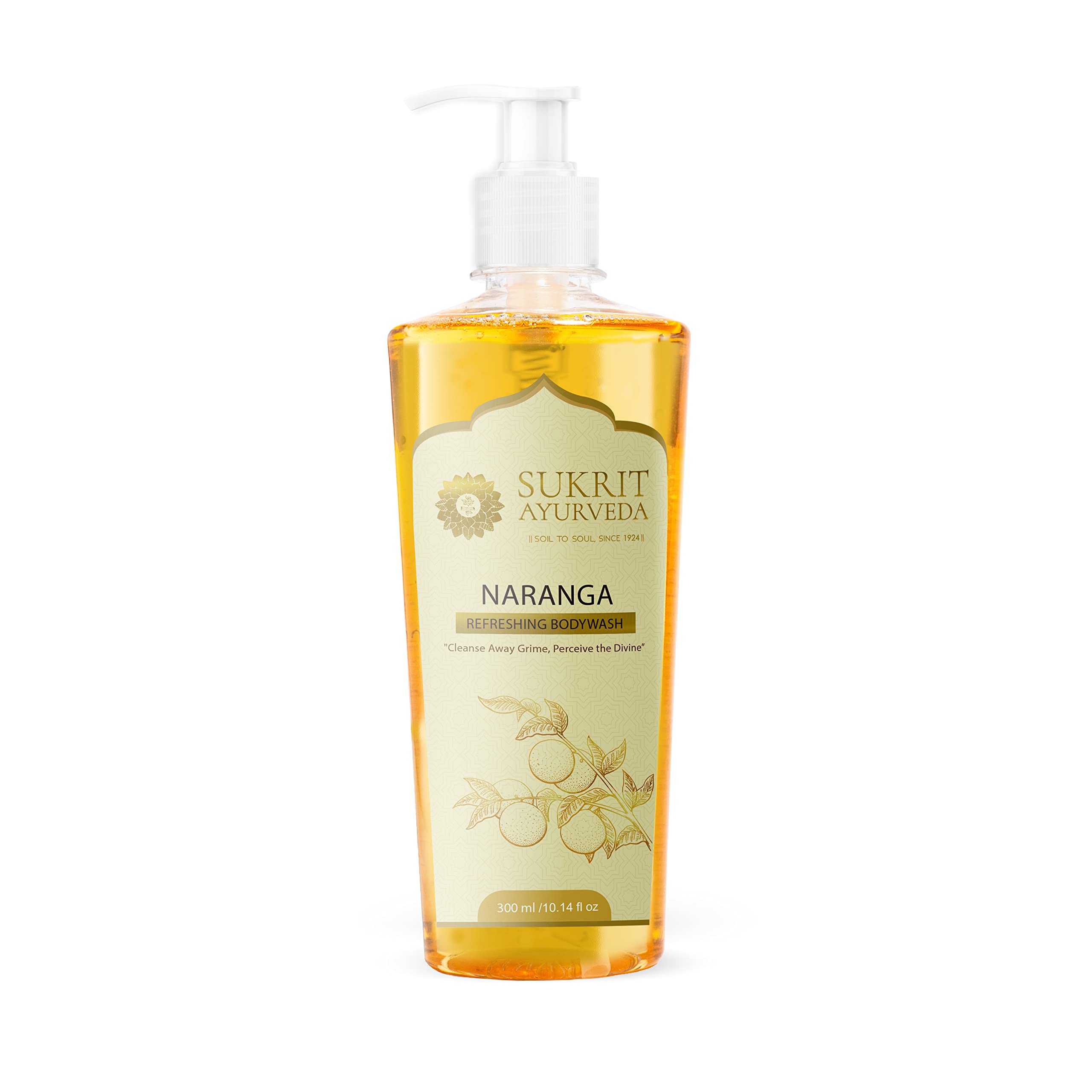 Sukrit Ayurveda Naranga Refreshing Bodywash - with Pure Orange Oil | No Artificial Perfume | Aloe-vera | Vitamin E | Tulsi & Neem