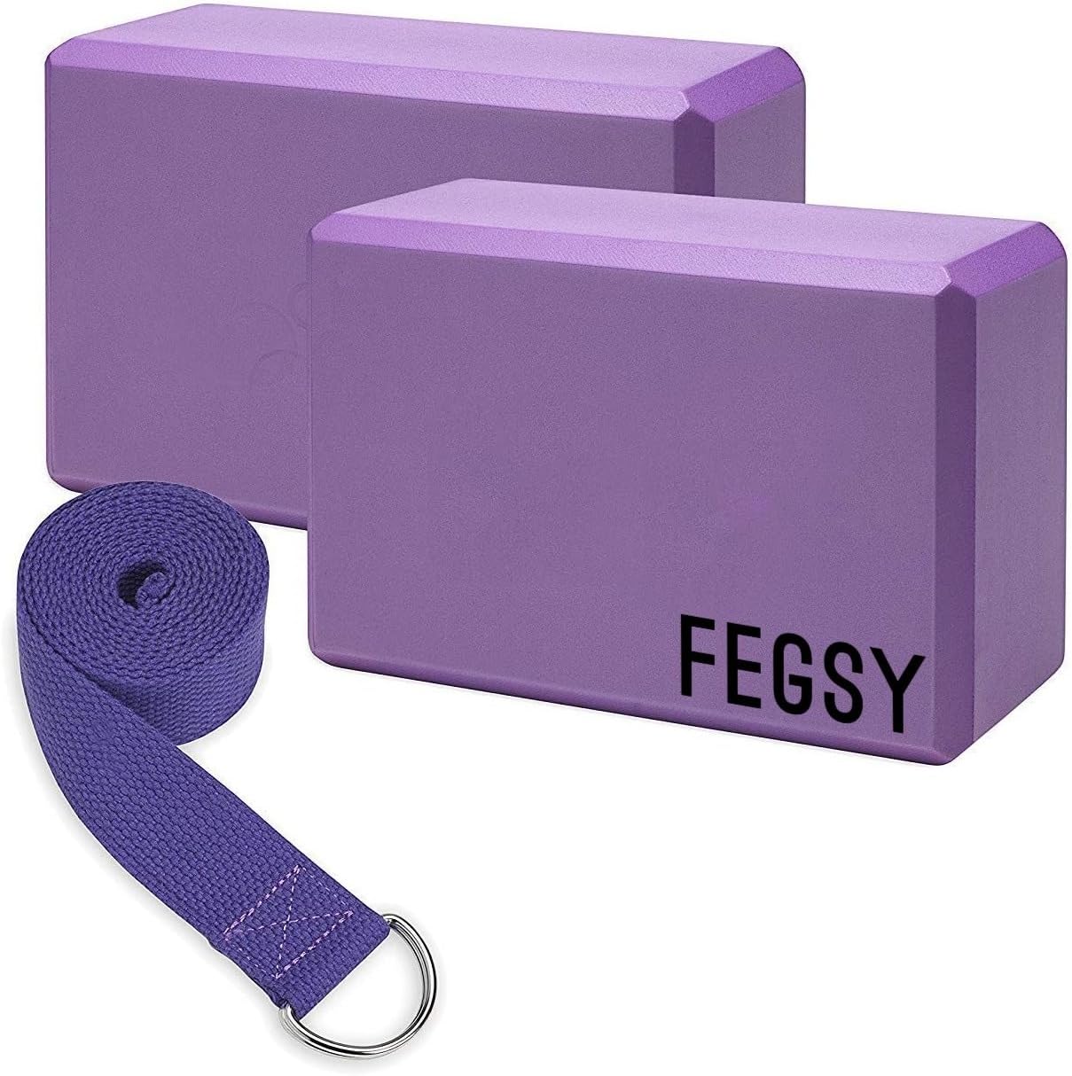 FEGSY High Density Foam Yoga Block Brick Set of 2 with Yoga Strap for Improve Strength, Aid Balance, and Flexibility (Multicolor)