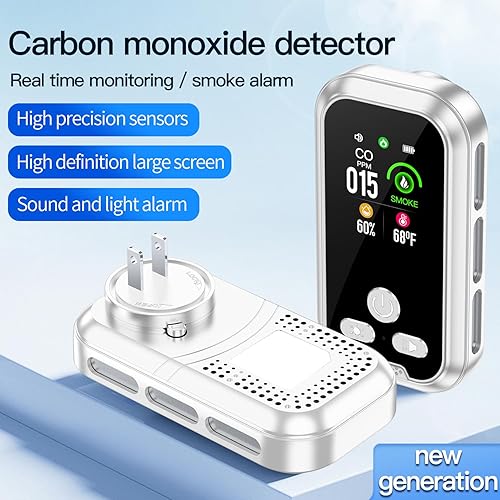 Miniatura 3 de Detector de humo y monóxido de carbono 4 en 1 enchufable 4 en 1, batería de reserva integrada de 2000 mAh, pantalla HD sensor de humedad de