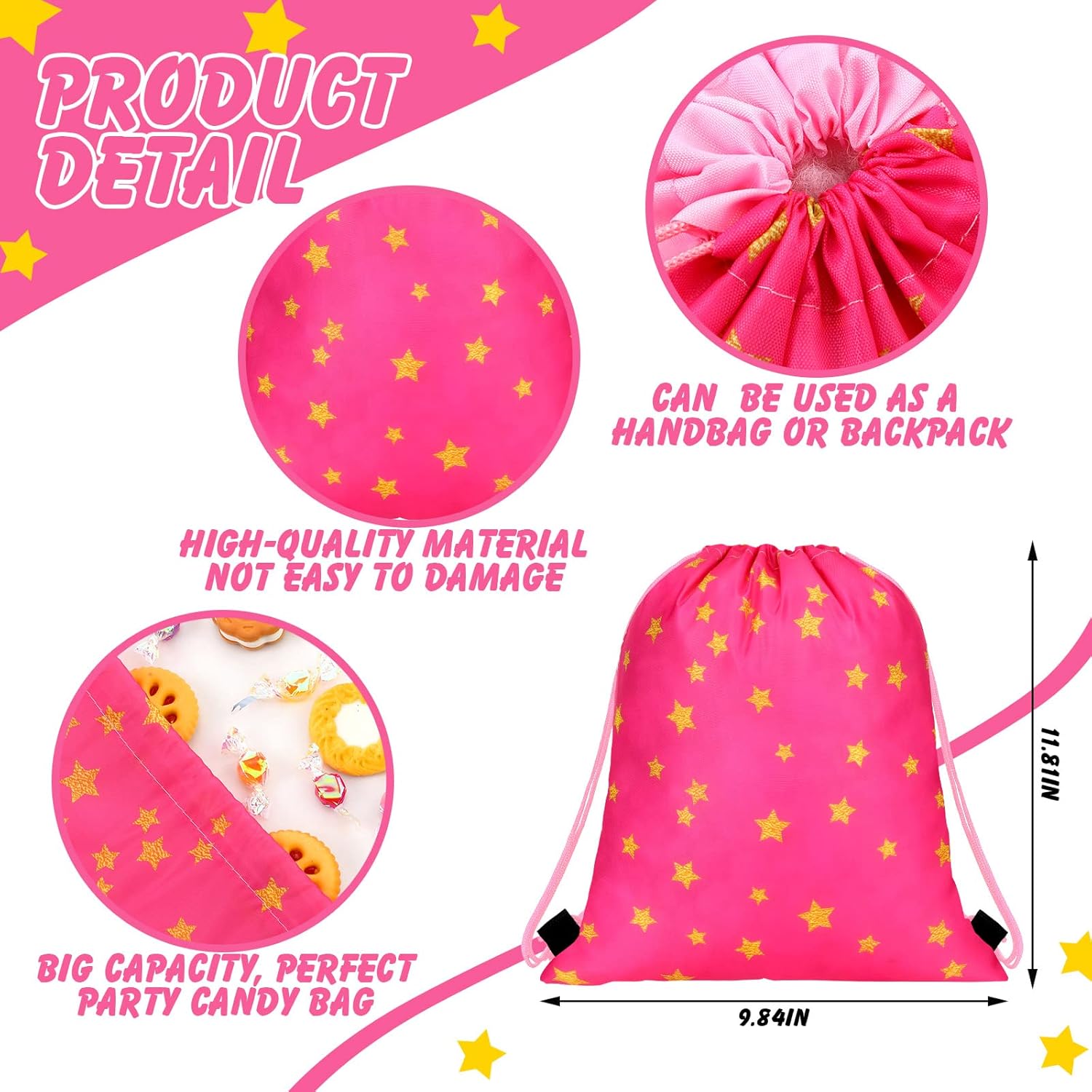 Funtery 16 Pcs Star Drawstring Backpack for Kids Star Party Favors Bags Starry Goodie Treat Gift Bags Drawstring Sackpack Sport Cinch Backpack for Girls Boys School Birthday Baby Shower Supplies - Image 3