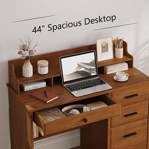 Miniatura 3 de 4 EVER WINNER - Escritorio para computadora con cajones para espacios pequeños, escritorio de madera con gabinete de archivos y soporte para