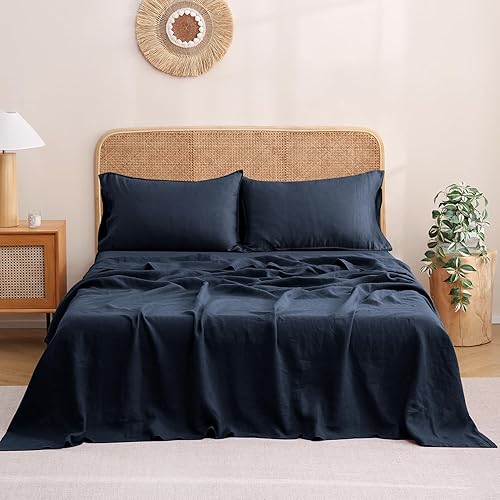 S VICTORY SYMBOL - Juego de sábanas 100% de lino natural francés, ropa de cama ultrasuave, duradera y lujosa, lavado de piedra, 4 piezas (color