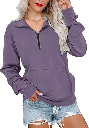 MISFAY Womens Half Zip Oversized Sweatshirt Long Sleeve Pullover Top