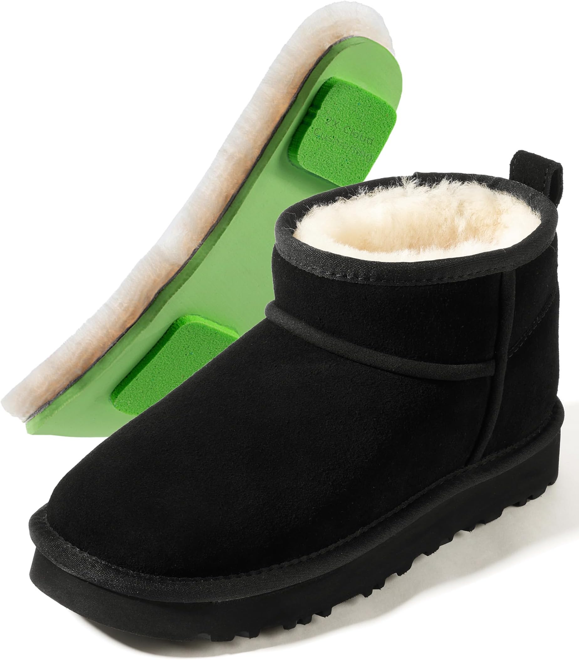 100% Australian Sheepskin Mini Boots with Arch Support Options - Warm Down to -40°F (-40°C) Thermal Ankle Booties - Waterproof Suede & Breathable Winter Shoes for Urban Commute & Office Wear