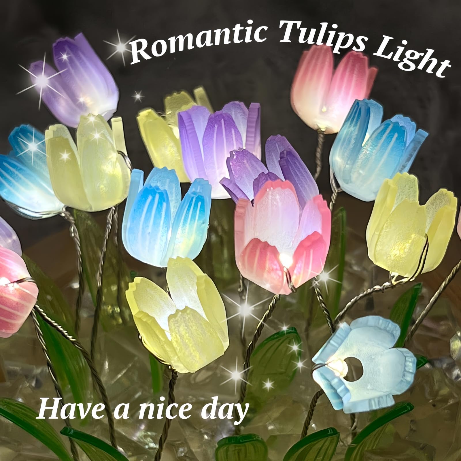 Danolt Forever Tulips Light, Colour Tulip Lamp, Flower Lamp Gifts for Girls and Women Cute Room Decor, Transparent, 3.9 inches - Image 3