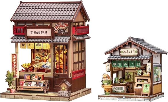 CUTEBEE Book Nook Kit - DIY Miniature House Kit for Adults, Dollhouse Booknook Tiny House Bookshelf Decor 3D Wooden PuzzleKyoto Matcha Cottage&Tsukino Eogi-dou