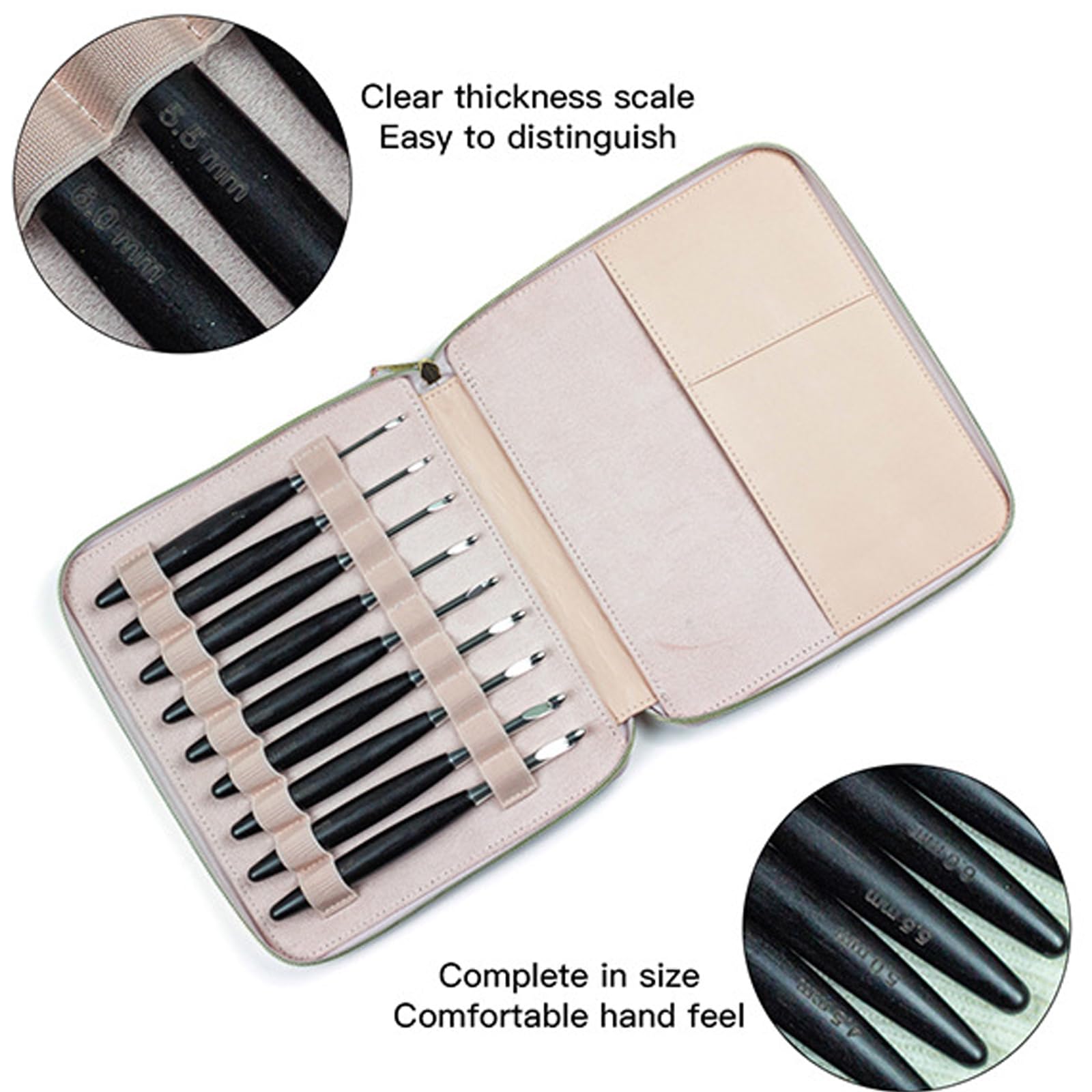 9 Agujas de Ganchillo con de Madera con Estuche de Almacenamiento, Agarre ergonómico, Aguja de Ganchillo de Aluminio de 3, 5 a 8, 0 mm para Tejer Sujetadores Hechos a Mano