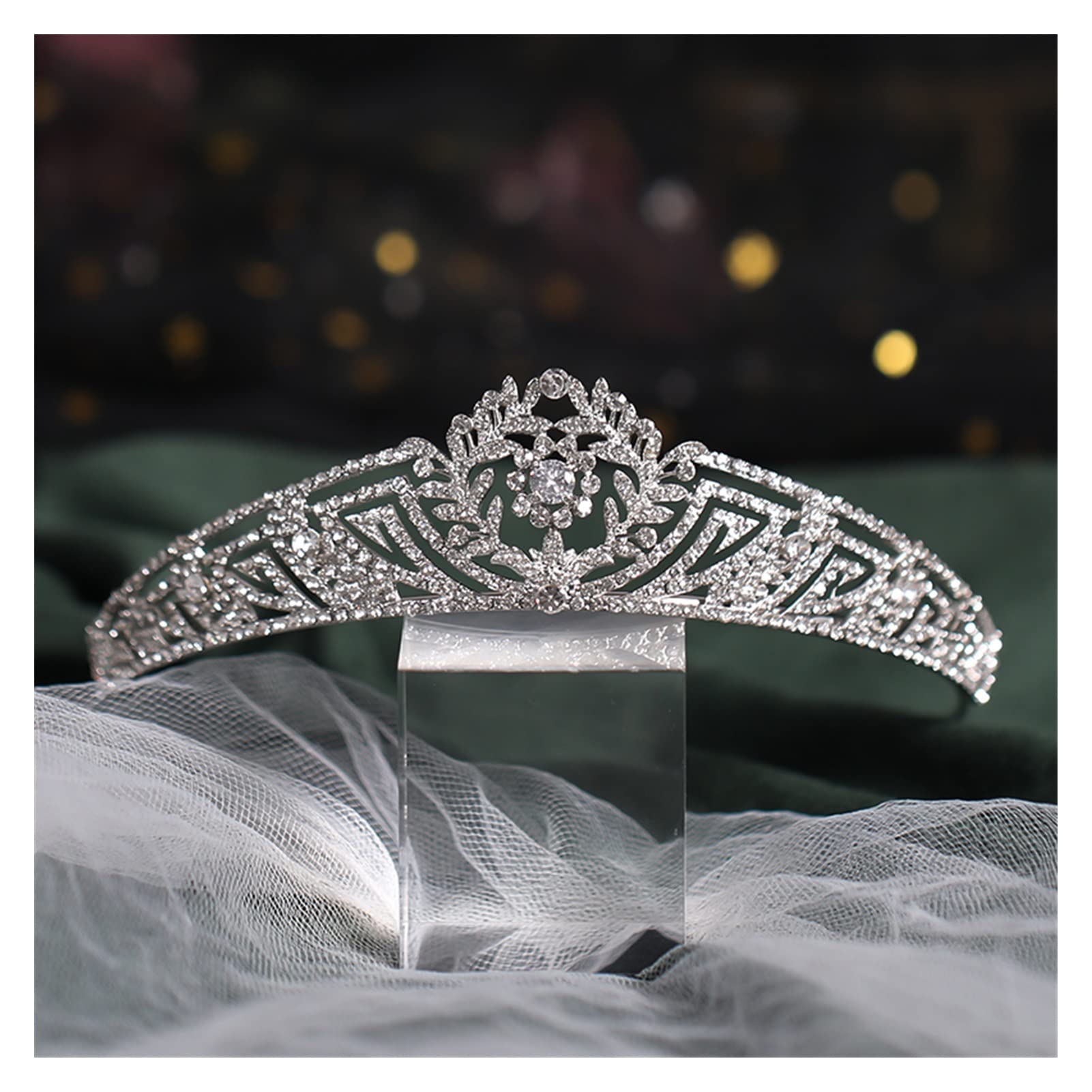 Hochzeit Krone Silber Crysta Brautkrone und Diademe Haarschmuck Stirnband Strass Braut Haarschmuck Kopfschmuck Tiara Geschenk Tiara (Metallfarbe : Silber)