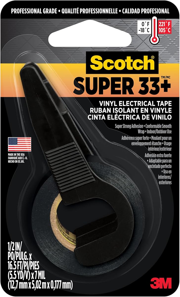 Super 33+ Vinyl Electrical Tape, 0.5 in x 5.5 yd | Insulating Tape With Rubber Resin Adhesive, Protects Against Moisture And Abrasion, For Indoor And Outdoor Use