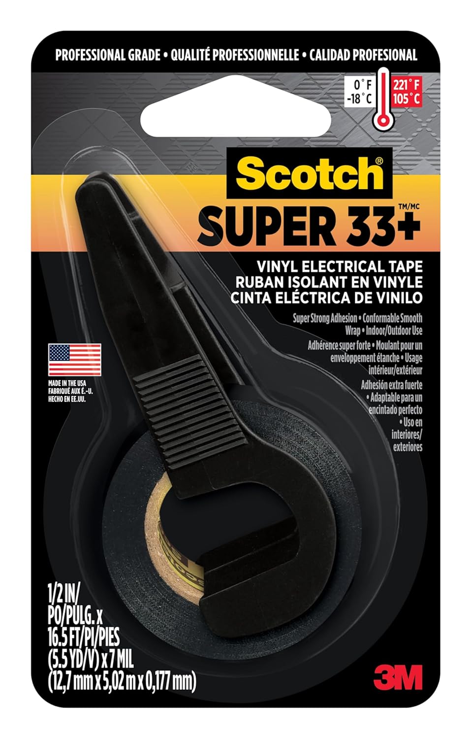 Scotch Super 33+ Vinyl Electrical Tape, Professional Grade, 1/2-in x 200-in, 1 Rolls with Dispenser