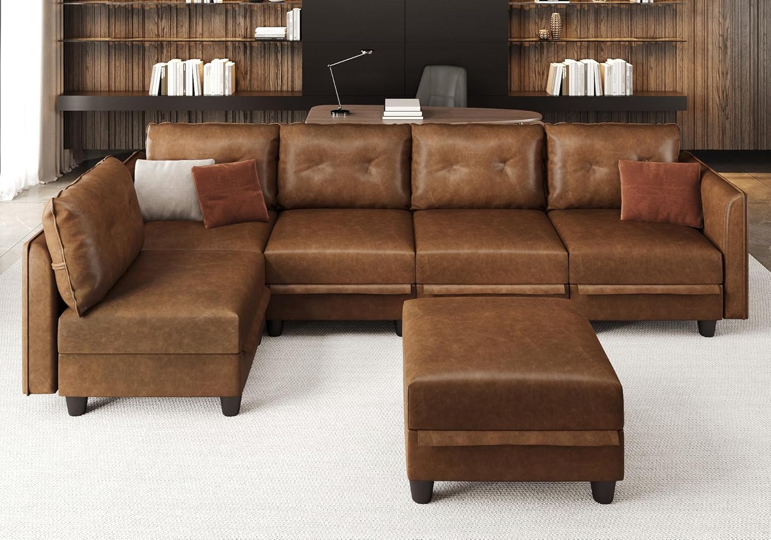 LLappuil 6 Piece Faux Leather L Shaped Modular Sectional