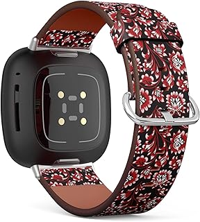 CJBROES Replacement Leather Watch Band, Compatible with Fitbit Versa 3 and Fitbit Sense of Wristband Bracelet Accessory - Floral Flower Ornament