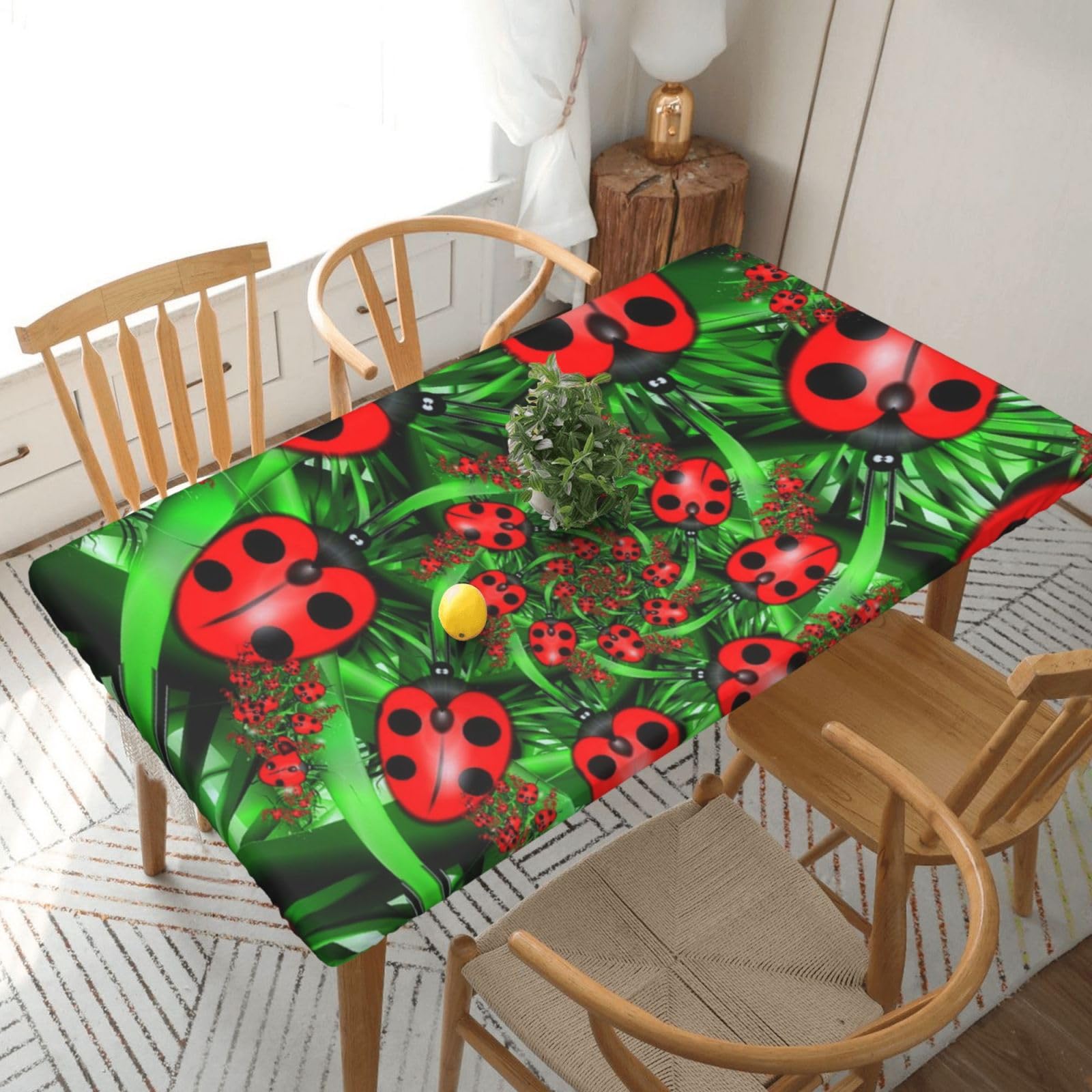 BNVSADC Red Ladybug Printed 5FT Tablecloth Polyester Kitchen Water Resistant Table Cloth Dining Table Decoration Table Covers, 152x76 CM