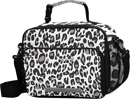 Lonchera de leopardo blanco y negro para niñas y niños, bolsa térmica con aislamiento de camuflaje, bolsas de almuerzo reutilizables para la