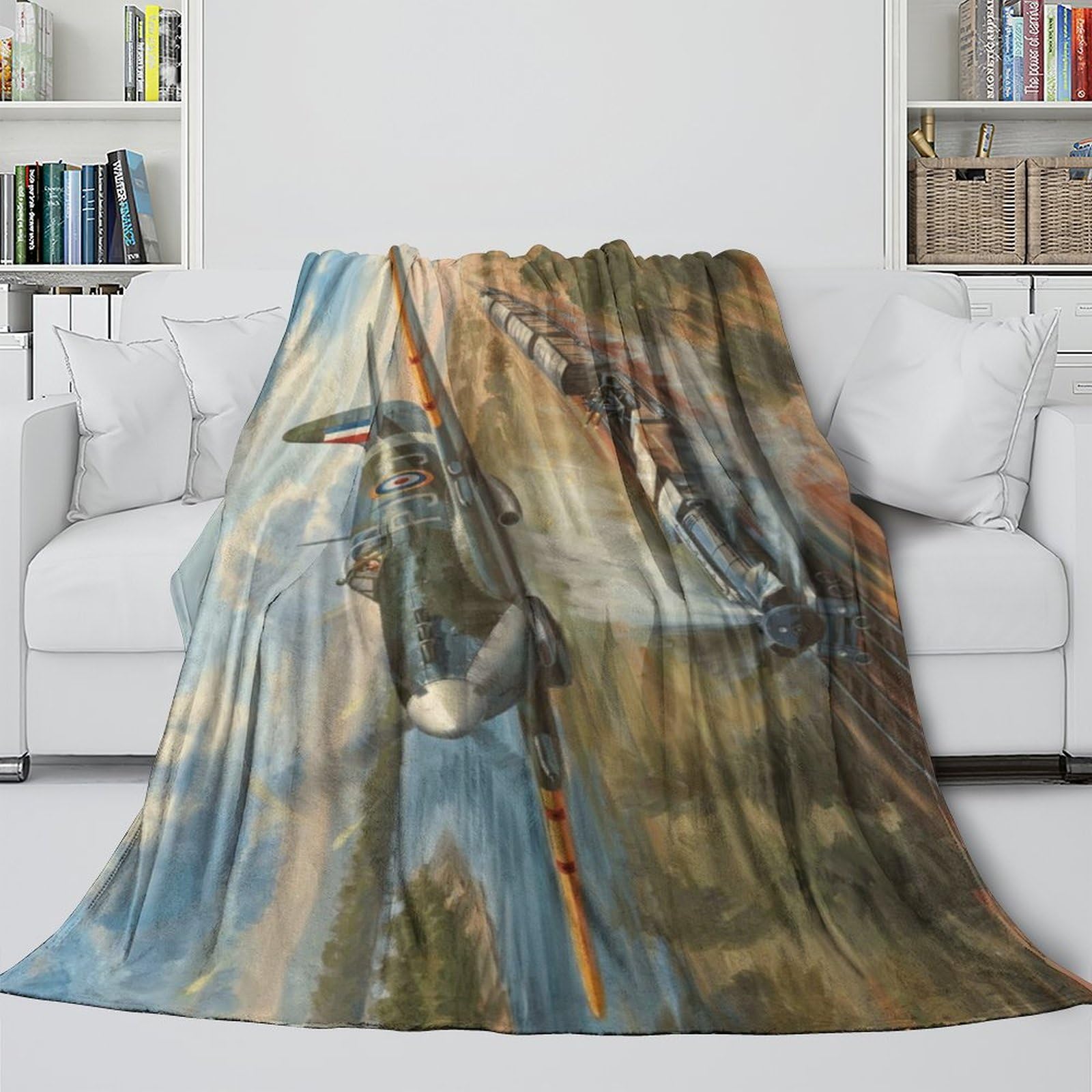 British Spitfire Fighter Soft And Fuzzy Blanket - Military Air Conditioner Blanket Birthday Gift for Hubby Boyfriend Girlfriend Neighbor - Plush Blanket for Bed Sofa Office 40x50inch(100x130cm)