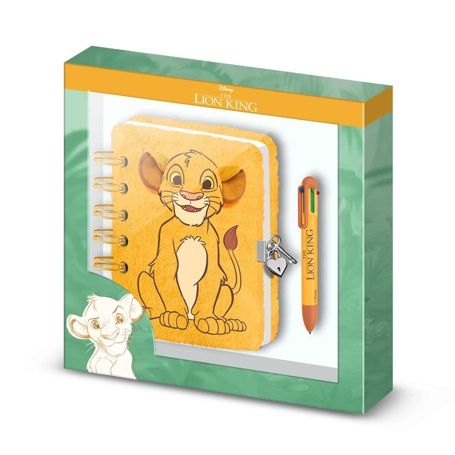 Disney Lion King Sit-Pack of Plush Diary + 6-Coloured Pen, Yellow