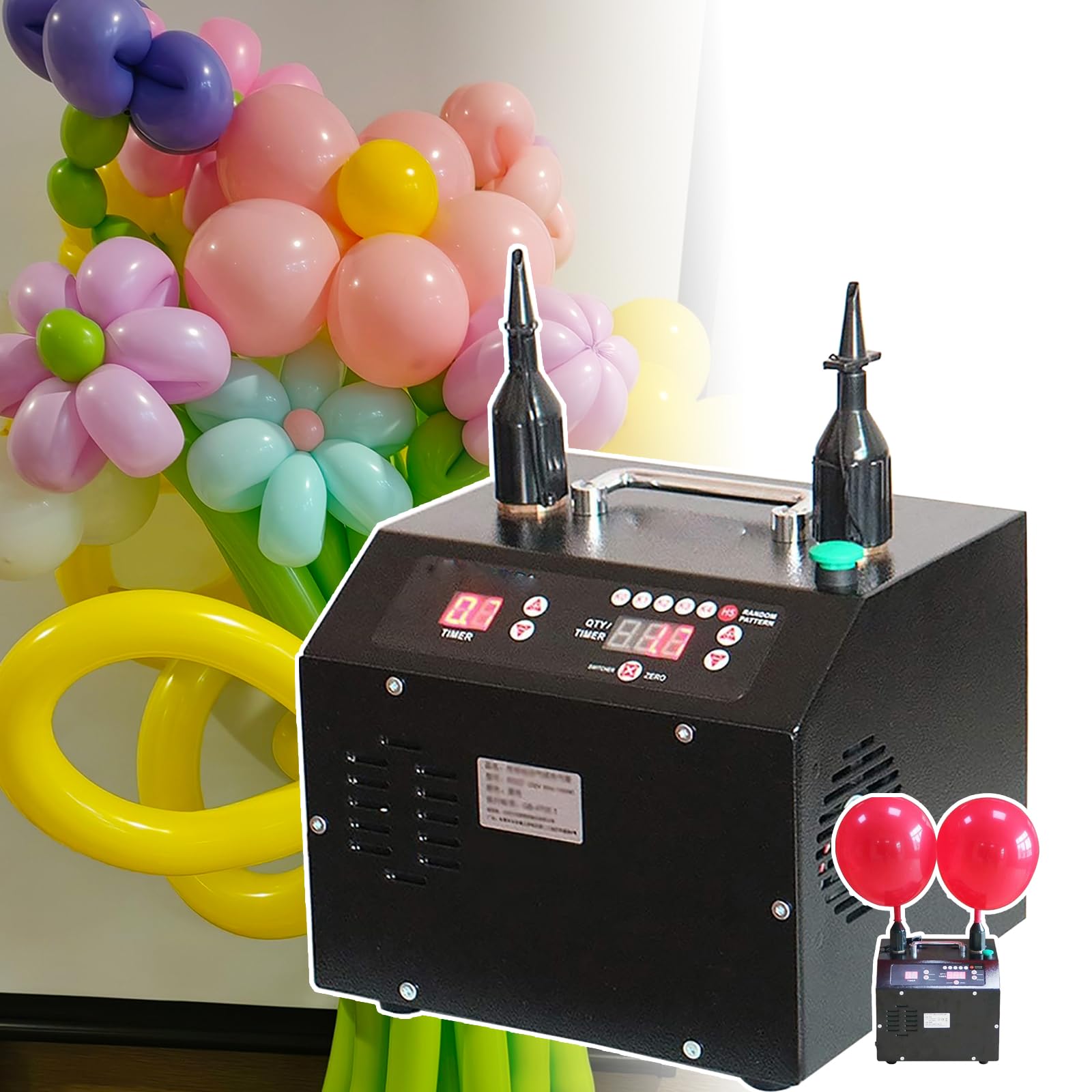 Elektryczny pompka do balonów, podwójna dysza, cyfrowy timer, automatyczne tryby pompowania, sterowanie pedałem nożnym do dekoracji imprezowych