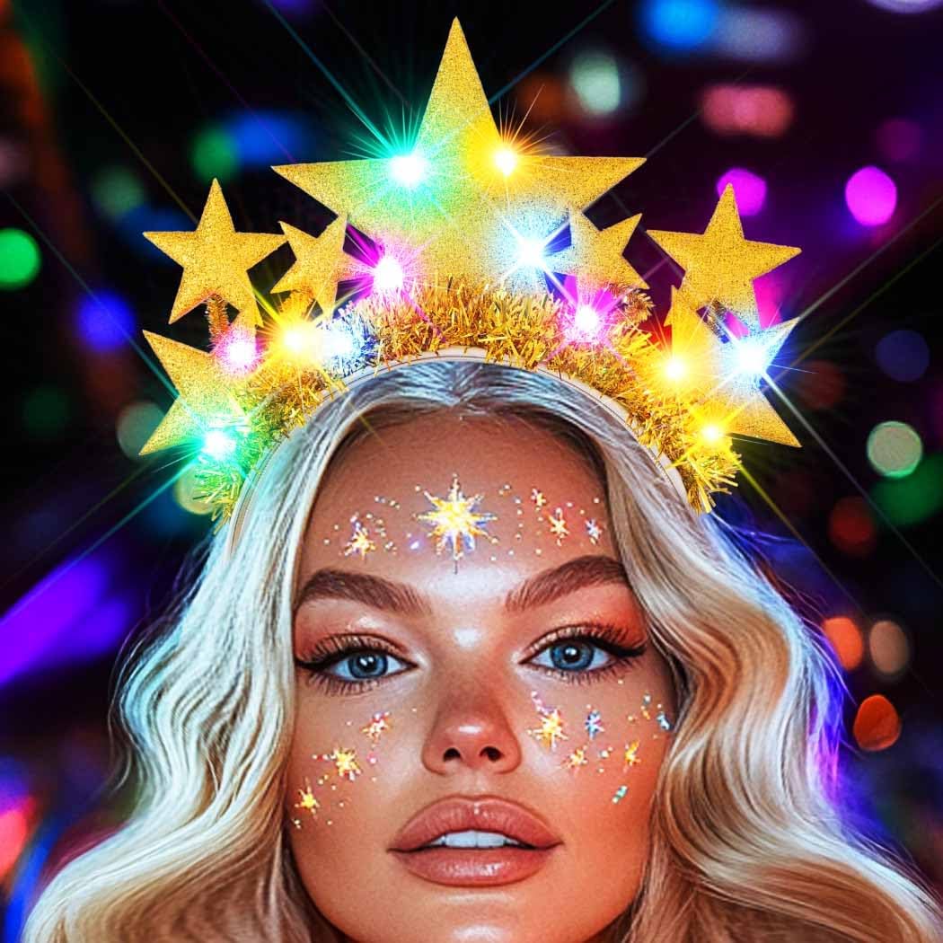 GORTIN Light up Star Headband Silver Glowing LED Headbands Star Costume Headpiece Hair Accessories for Women - Image 2