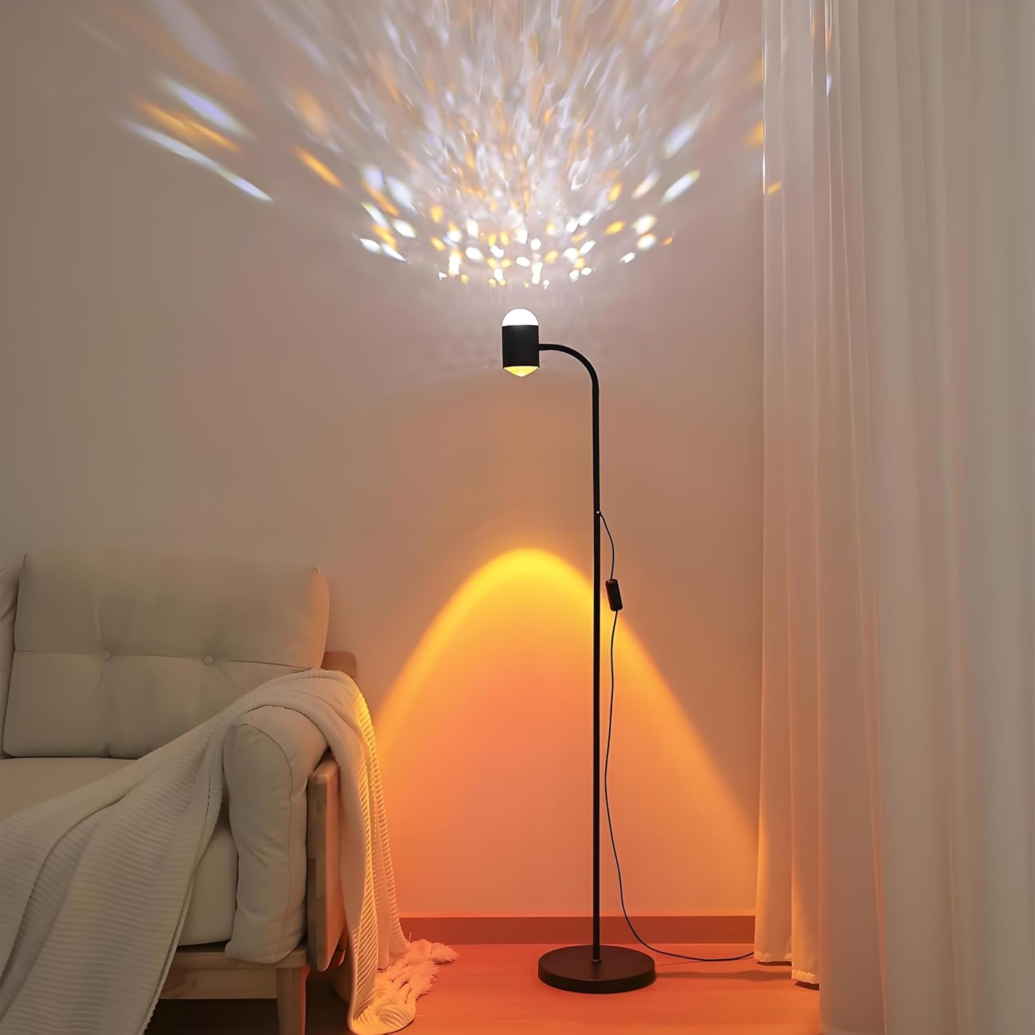 Sunset projection floor lamp, dual head sunset lamp with water ripple vertical Floor light, replaceable filter 360 ° rotating LED Atmosphere lights 3 color color changing living room sunset floor lamp