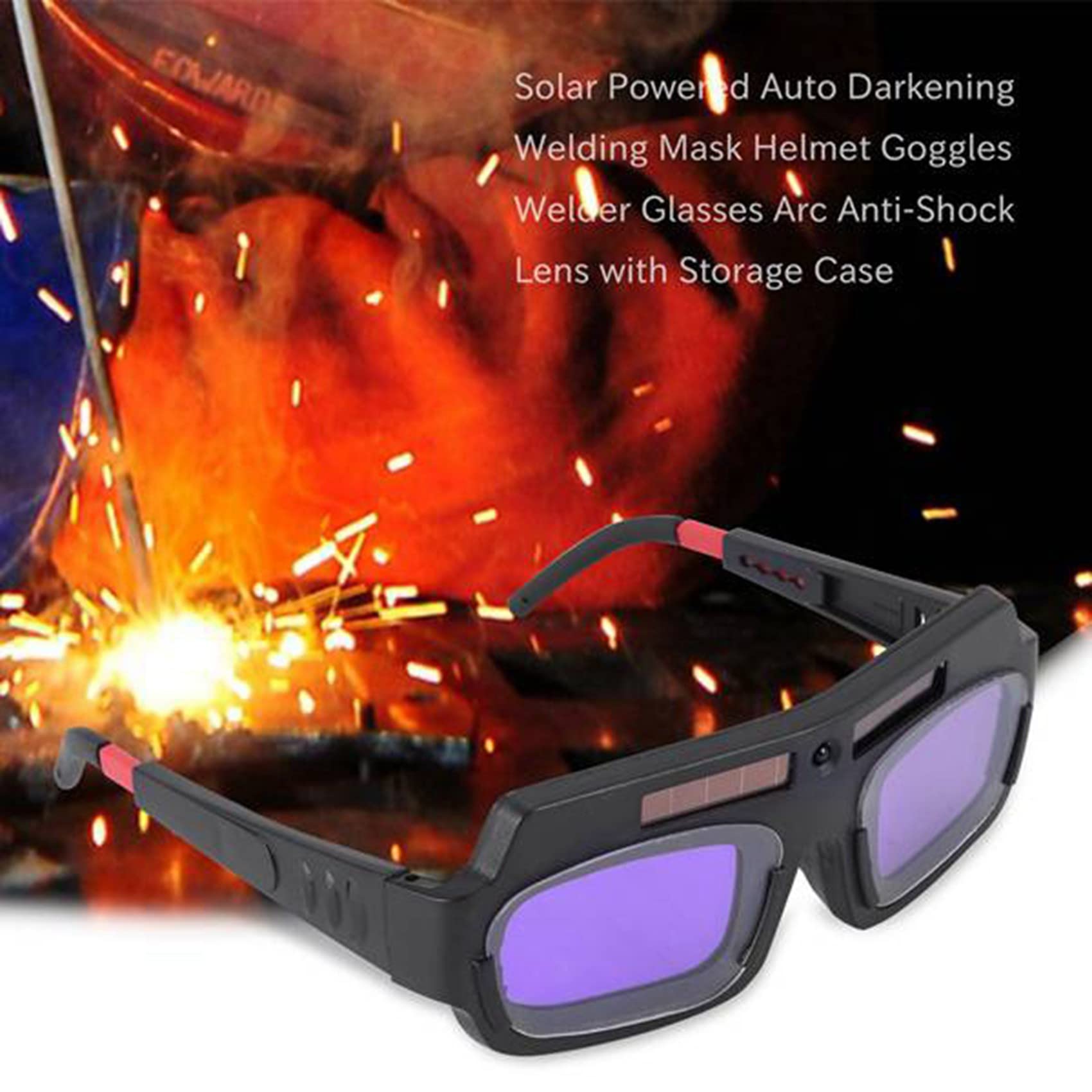 10X de Máscara de Soldadura de Oscurecimiento Automático con Energía Solar Gafas de Soldador Lente Anti- con Estuche de Almacenamiento