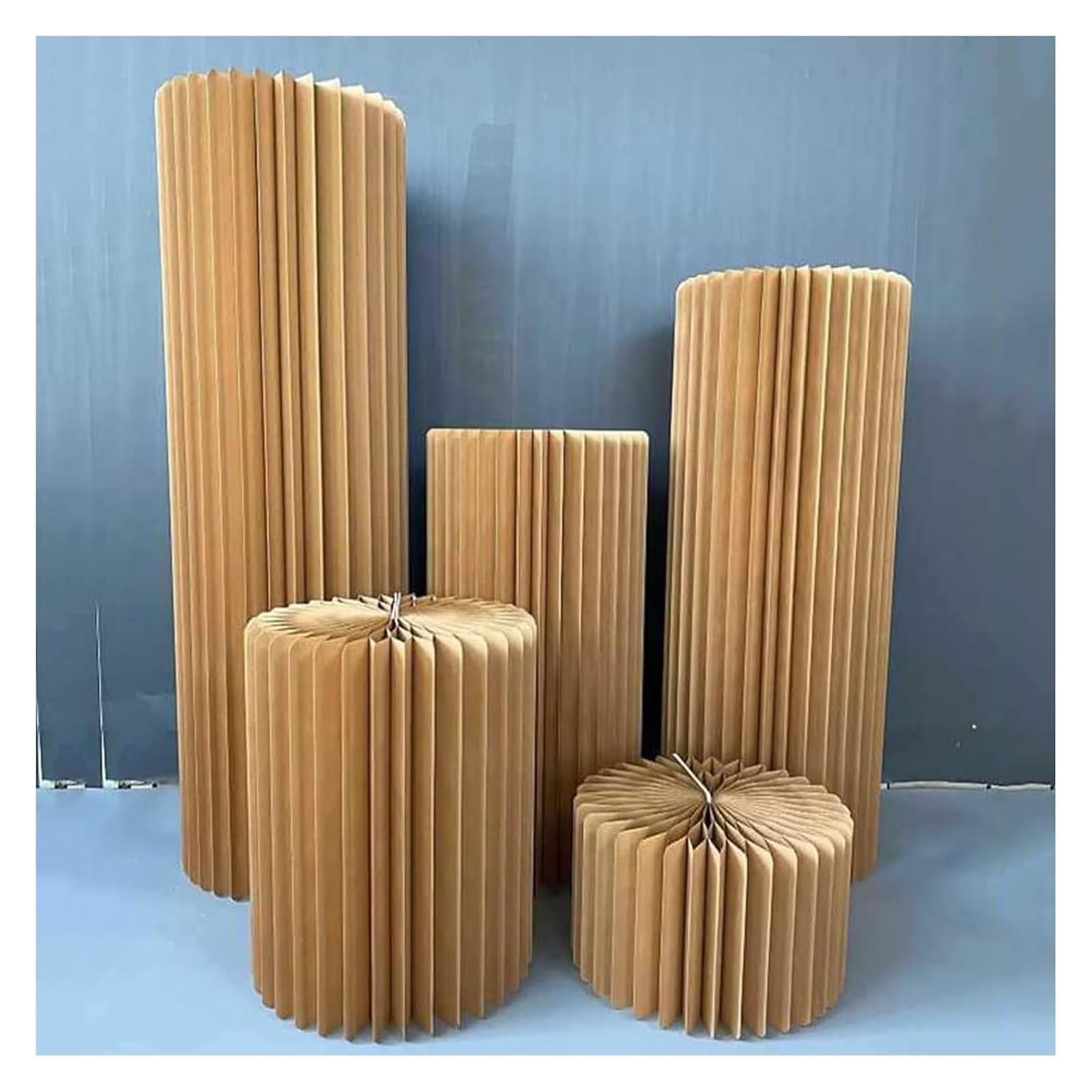 CXGfdghD plinth， 5PCS Round Cylinder Stands For Party Wedding Centerpieces Cardboard Vases,Foldable Display Paper Columns(Bruin,40cm)