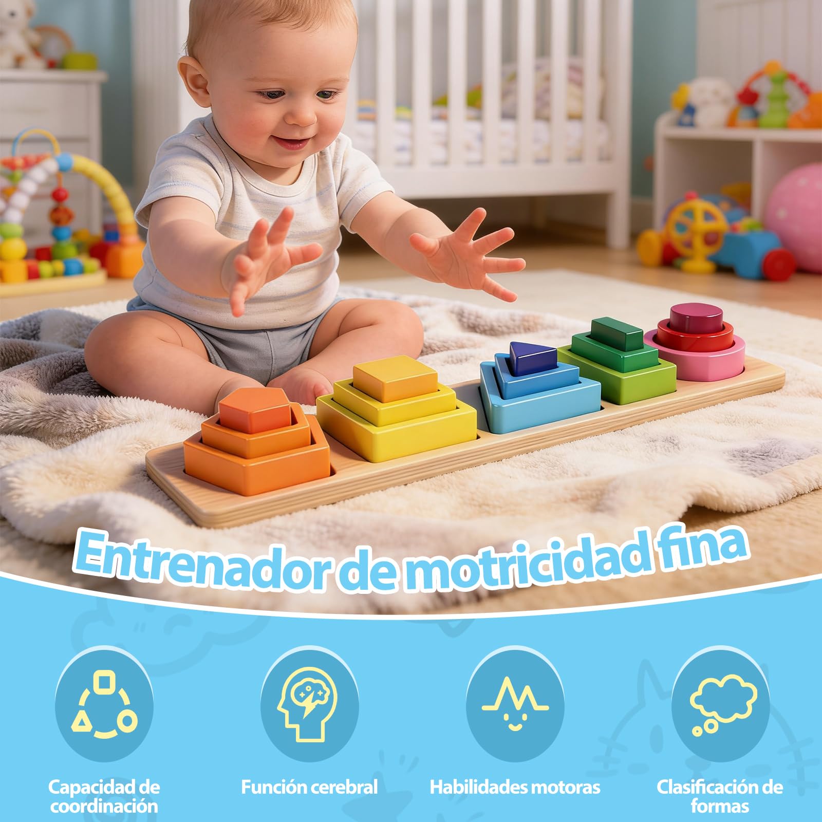 Juguetes Montessori Para Niños De 1 a 2 a 3 Años, Juguetes Para Apilar Y Clasificar, Torre De Clasificación De Madera, Juguetes Educativos De Formas Y Colores, Regalos Para Niños Y Niñas De 1 a 3 Años — view 5
