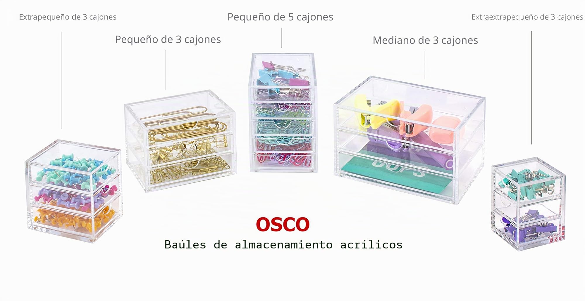 Osco A3276 - Organizador con 3 cajones, acrílico