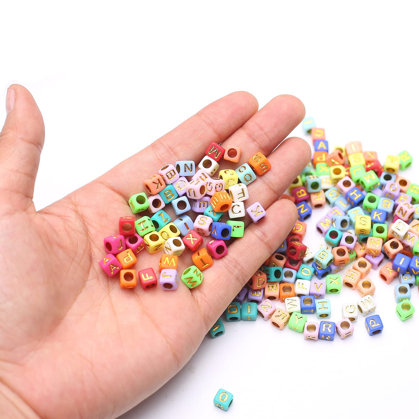 ToBeIT Acrylic Alphabet Letter A-Z Cube Beads 1000 pcs for Jewelry Making Bracelets, Necklaces(6mm) (6 * 6color-Gold(Green)) - Image 3