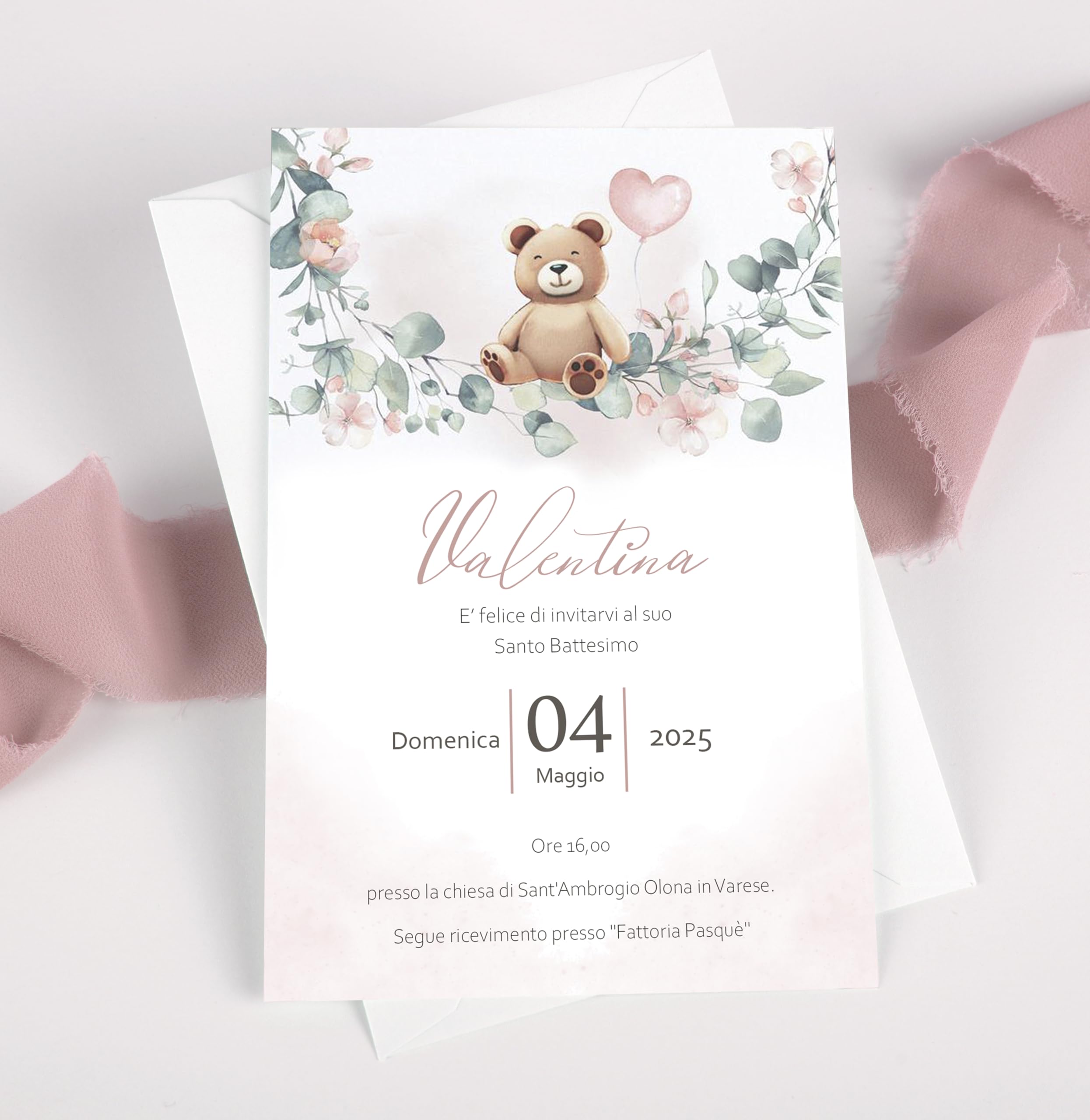 10 Inviti Battesimo Personalizzati Con Orsetto - Partecipazioni A Forma Di Biglietto Aereo, 12x18 Cm, Con Buste, Per Bimbo O Bimba