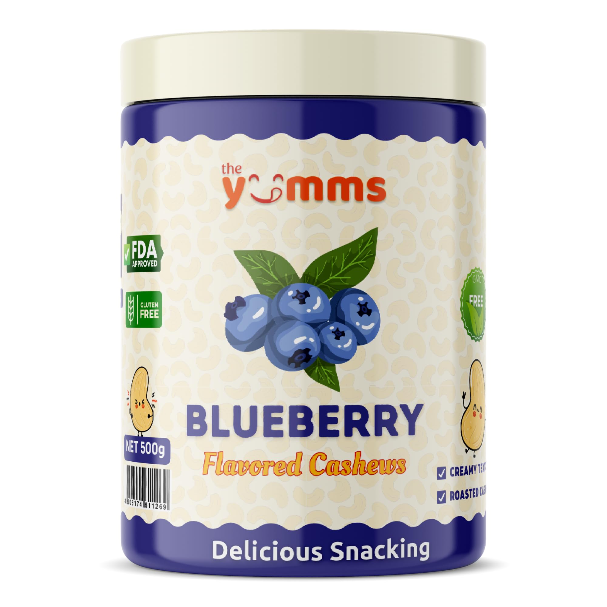 The Yumms 1.1lb Blueberry Cashew Nut Snack - Roasted Cashew Nut with Blueberry Flavour | Delicious Party Snacking - 500g Jar