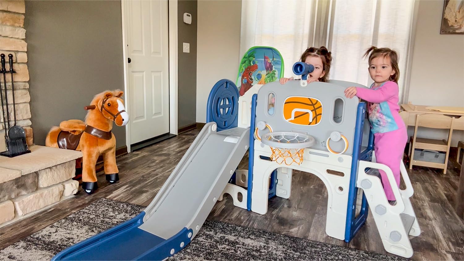 XJD 8 in 1 Toddler Slide Set, Kids Slide for Toddlers Age 1+, Climber Slide PlaySet with Basketball Hoop and Ball,Outdoor Indoor Playground for Toddlers 1-3 (Blue, Small)