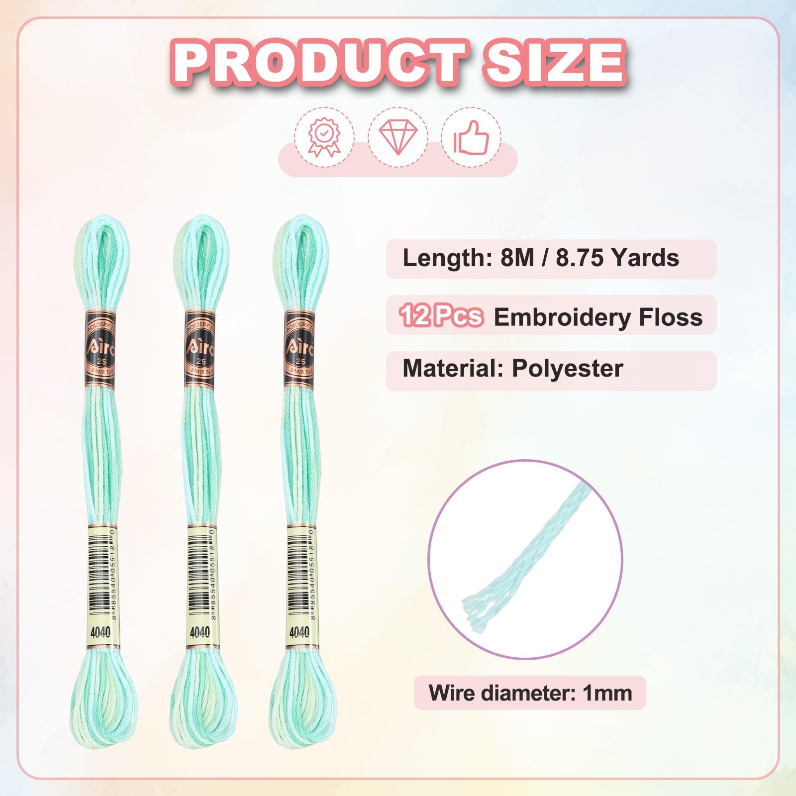 PATIKIL 12 Skeins Embroidery Floss, Polyester Embroidery Threads Bracelets String for Cross-Stitch Hand Embroidery, Green White - Image 2