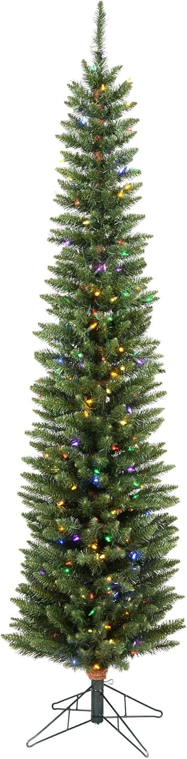 Vickerman 6.5' Durham Pole Pine Artificial Christmas Tree - Multi-Colored LED Dura-lit Lights - Faux Christmas Tree - Seasonal Indoor Home Decor - Reliable and Durable