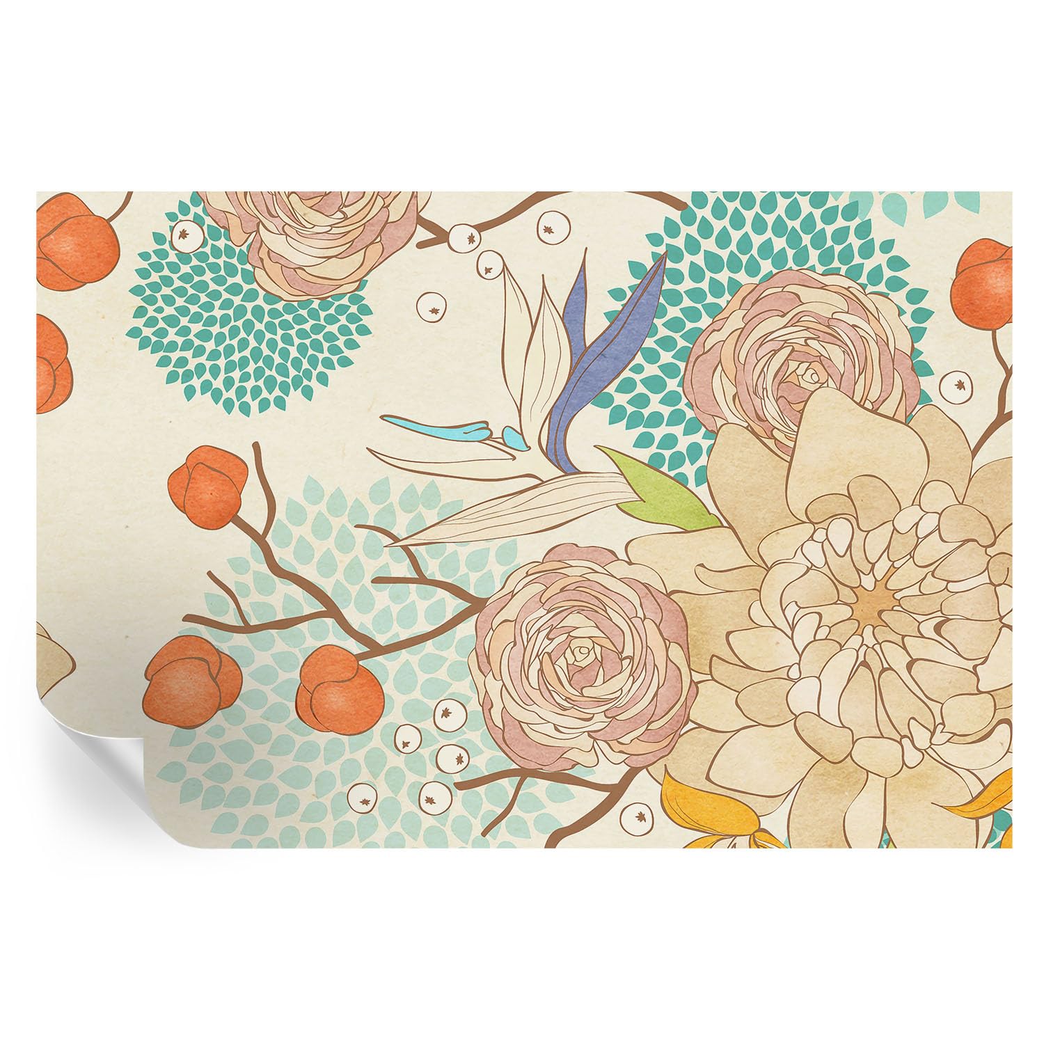 Adornos pasillo vinilo lavable antisuciedad mural floral decorativo 104x70