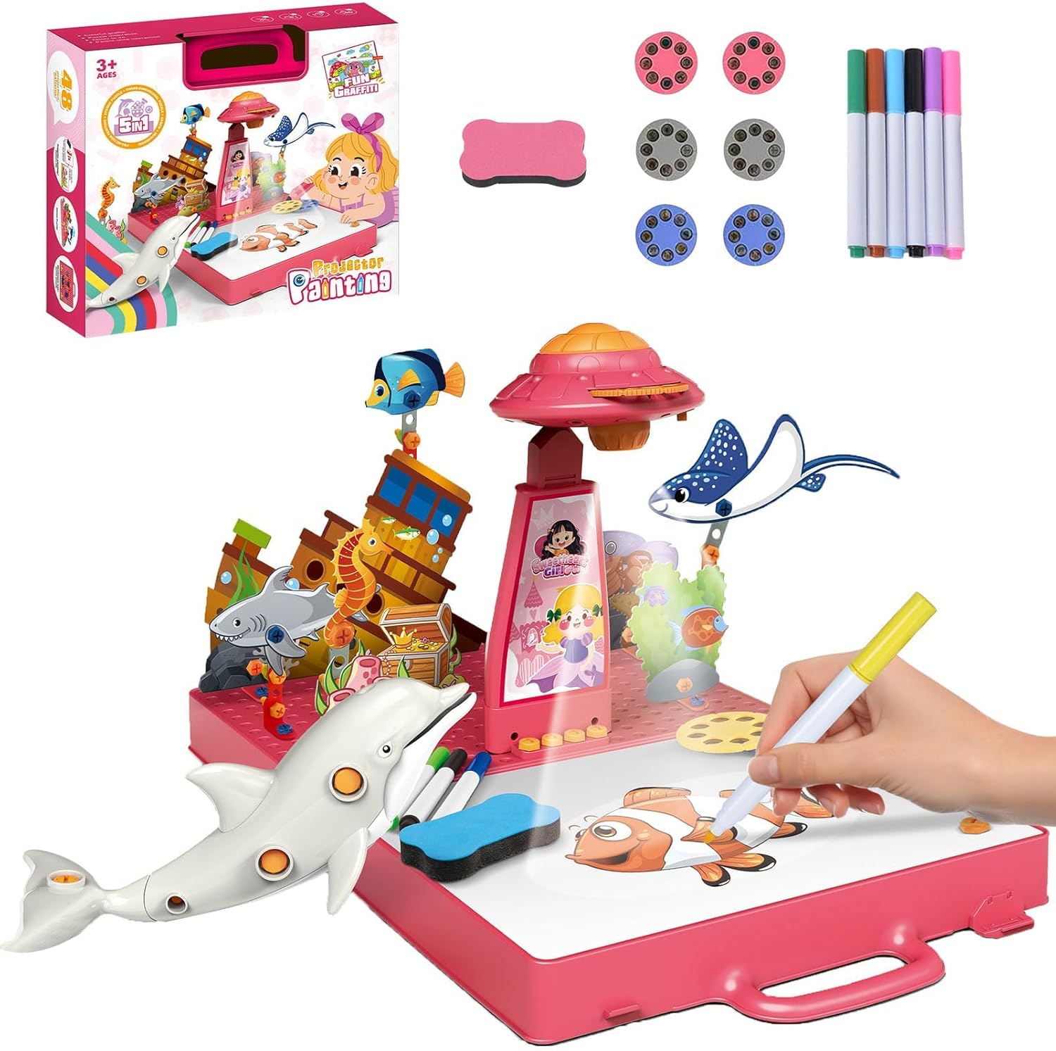 Drawing Projector for Kids, 2 in 1 Art Sketch Projector with 3D Puzzles, Trace and Draw Projector Include 48 Projection Image， Learn to Draw Toys for Boys and Girls Age 4,5,6,7,8, Best Christmas Gifts
