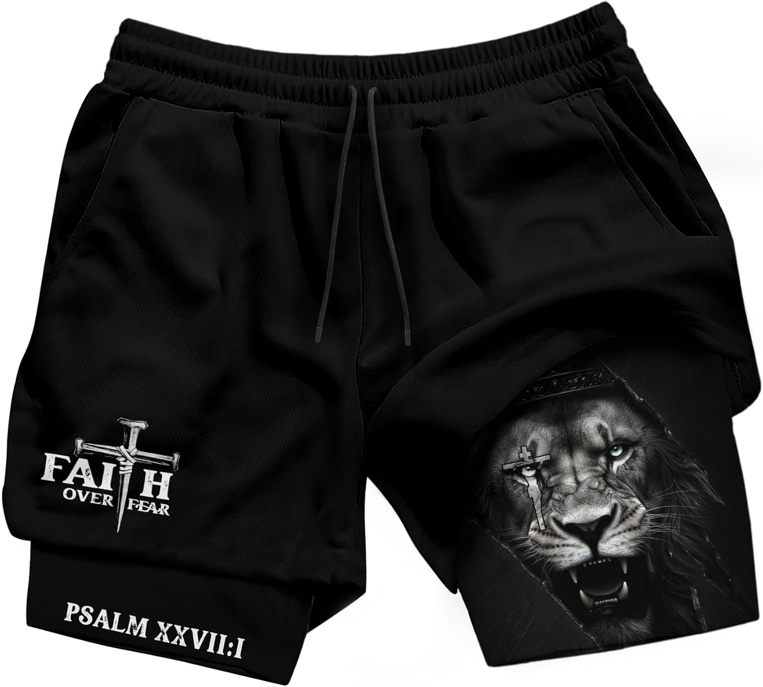 Faith Over Fear Shorts, Mens Gym Clothes, Work Out Shorts Gym for Men, Christian Shorts for Men
