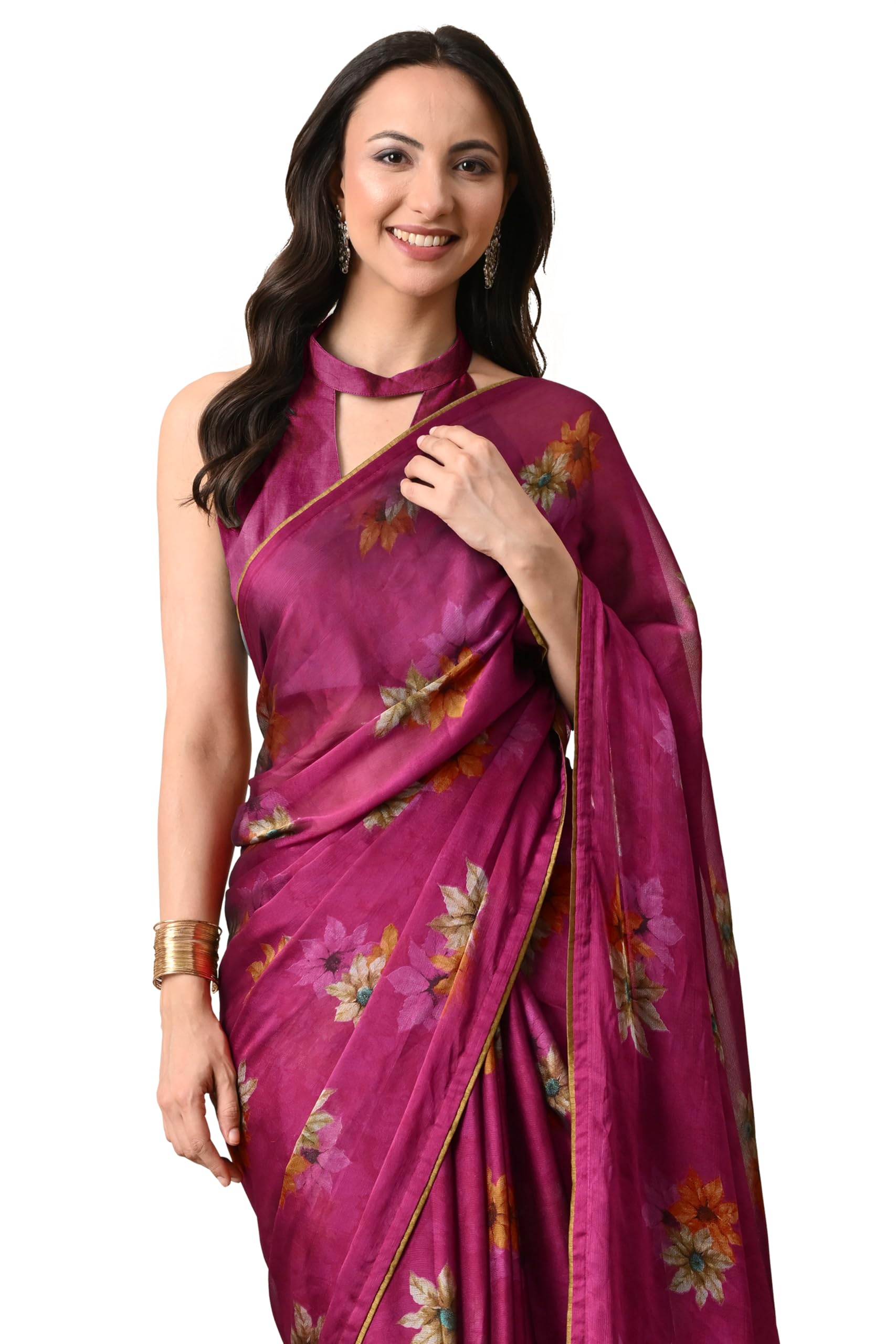 mirchi fashion Women Saree | Chiffon Geometric Printed Modern Ethnic Sari with Blouse Piece-picture-40