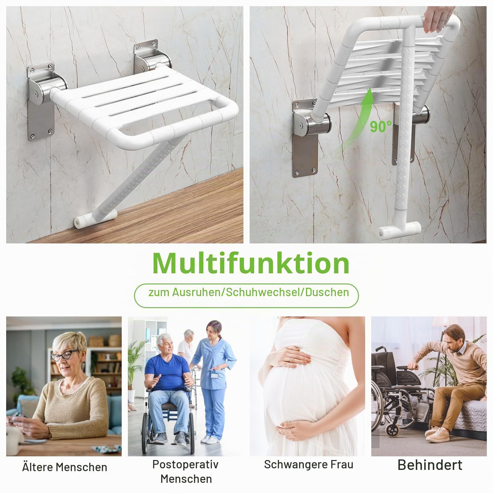 Klappbarer Duschsitz für die Wandmontage, bis 200KG | Klappbarer Rutschfester Duschstuhl Duschsitz Klappbar Wandmontage Duschklappsitz, Duschhocker für Senioren und Erwachsene
