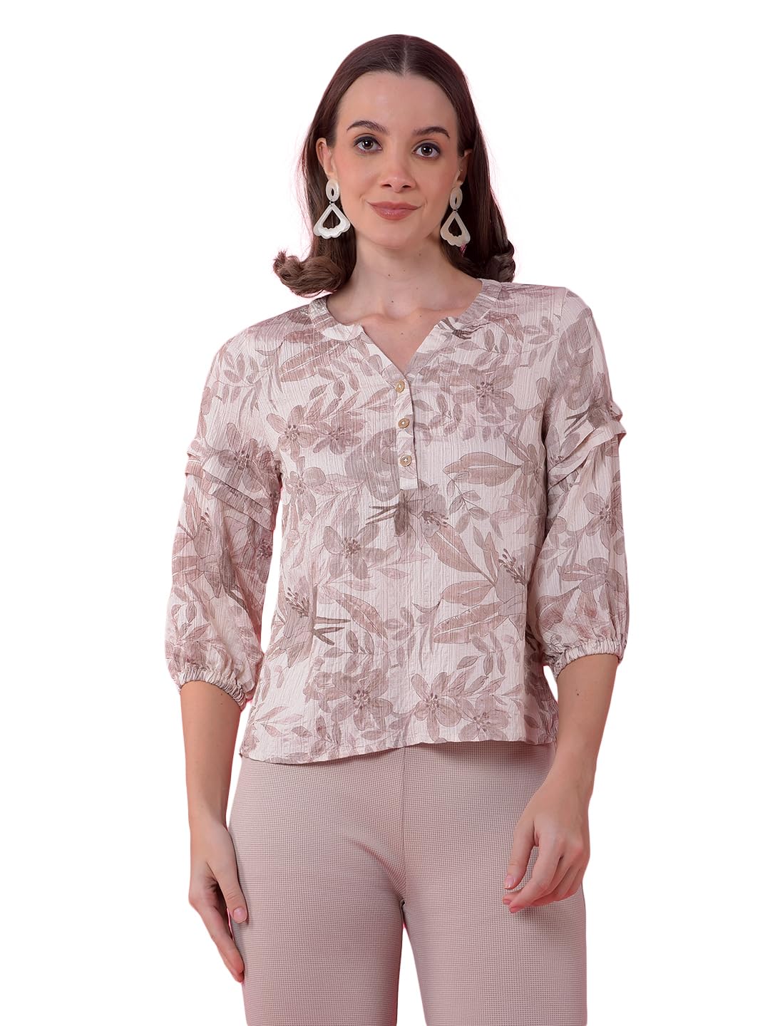 crimsoune club Women's Grey Floral Print V-Neck Top-picture-34